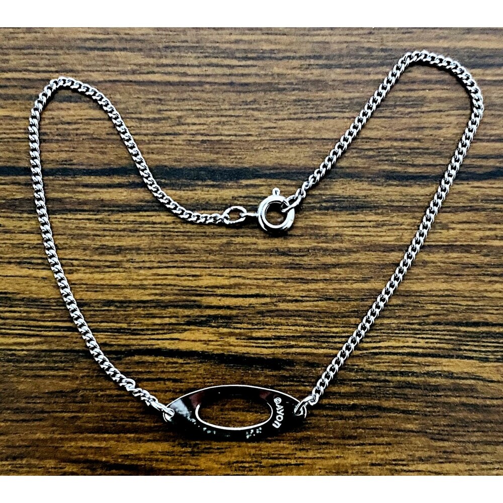 Vintage 70s Avon Oval Accent Ankle Bracelet Silver Tone 8 1/2 Inch Beach Summer